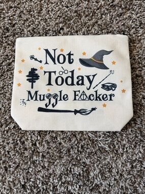 Barnes & Noble Cream Canvas 'Not Today Muggle F*cker' Witch Print Pouch